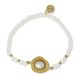 Pearl Cabochon & White Stone Bead 14K Gold Plated Stretch Bracelet
