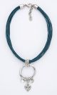 Blue Cotton Cord Necklace with Silver Charms